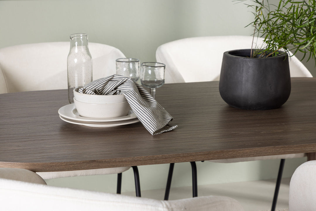 Venture Home Andy Dining Table 180*75 - Natural / Natural MDF +Day Dining Chair - Matte black / White Linen _4