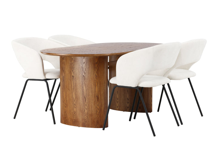 Venture Home Isolde Dining Table 140*75 - Nature / Nature MDF +Day Dining Chair - Matte black / White Linen _4