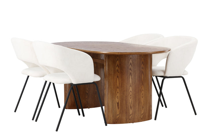 Venture Home Isolde Dining Table 140*75 - Nature / Nature MDF +Day Dining Chair - Matte black / White Linen _4