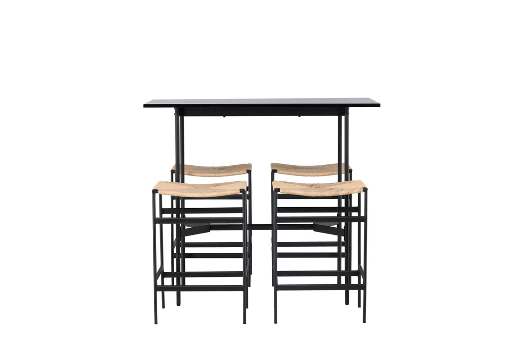Venture Home Rax Bar Table 120*60 - Black / Black MDF +Polly Bar Chair - Black / Nature Rubberwood , Seat Rope _4