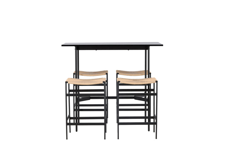 Venture Home Rax Bar Table 120*60 - Black / Black MDF +Polly Bar Chair - Black / Nature Rubberwood , Seat Rope _4