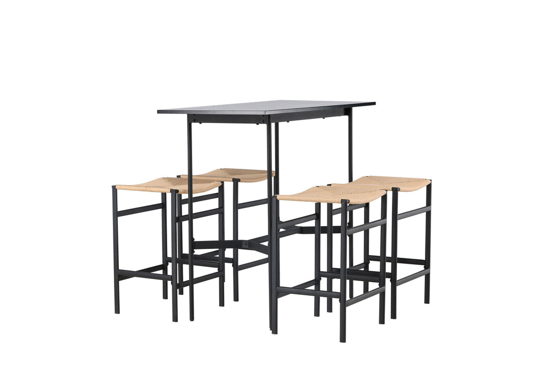 Venture Home Rax Bar Table 120*60 - Black / Black MDF +Polly Bar Chair - Black / Nature Rubberwood , Seat Rope _4