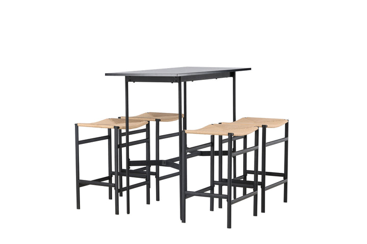 Venture Home Rax Bar Table 120*60 - Black / Black MDF +Polly Bar Chair - Black / Nature Rubberwood , Seat Rope _4