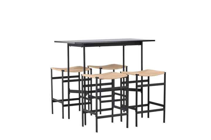 Venture Home Rax Bar Table 120*60 - Black / Black MDF +Polly Bar Chair - Black / Nature Rubberwood , Seat Rope _4