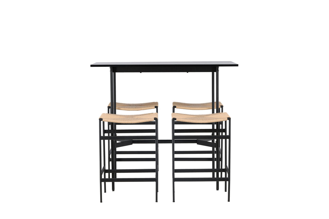 Venture Home Rax Bar Table 120*60 - Black / Black MDF +Polly Bar Chair - Black / Nature Rubberwood , Seat Rope _4