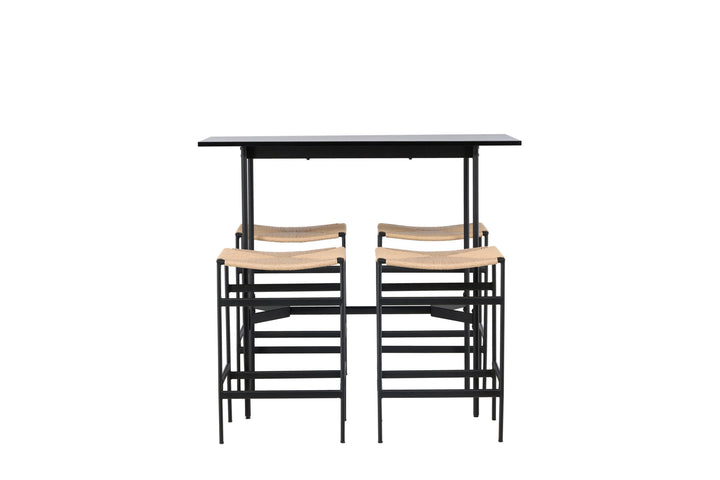 Venture Home Rax Bar Table 120*60 - Black / Black MDF +Polly Bar Chair - Black / Nature Rubberwood , Seat Rope _4
