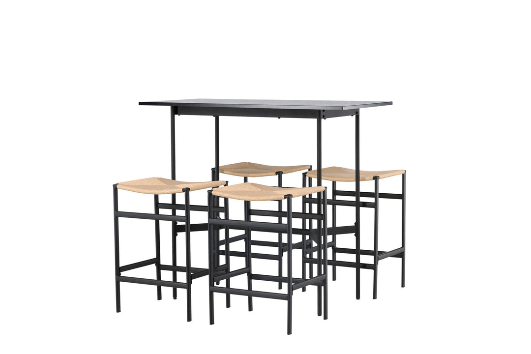 Venture Home Rax Bar Table 120*60 - Black / Black MDF +Polly Bar Chair - Black / Nature Rubberwood , Seat Rope _4
