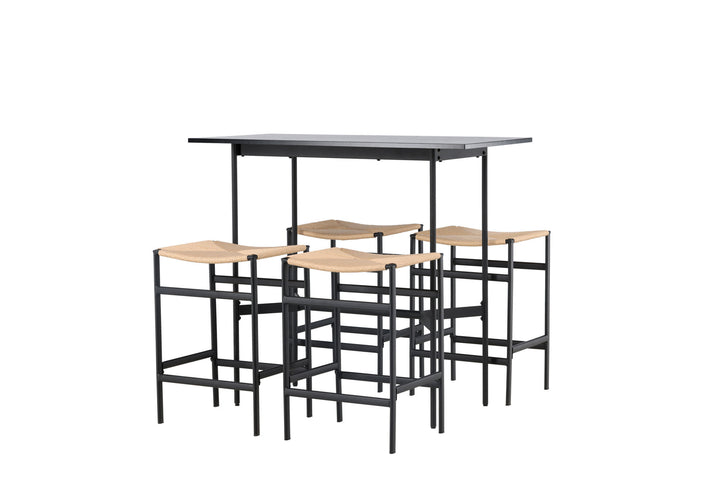 Venture Home Rax Bar Table 120*60 - Black / Black MDF +Polly Bar Chair - Black / Nature Rubberwood , Seat Rope _4