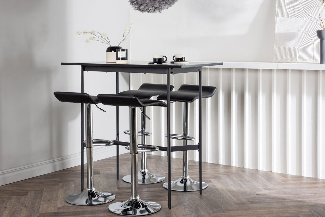 Venture Home Rax Bar Table 120*60 - Black / Black MDF +Jonna Bar Chair - Chromed Steel / Black Fabric _4