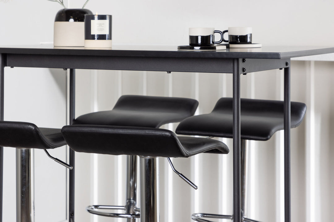 Venture Home Rax Bar Table 120*60 - Black / Black MDF +Jonna Bar Chair - Chromed Steel / Black Fabric _4