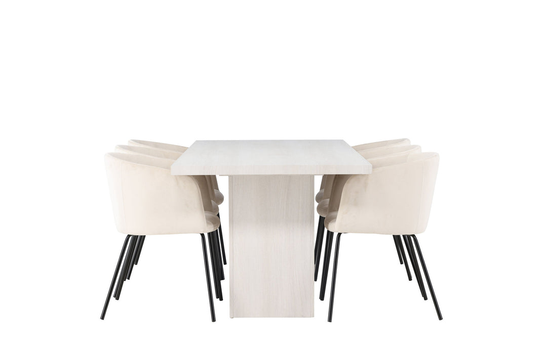 Venture Home Olga Dining Table 200*75 - White Wash +Berit Chair - Black / Beige Velvet _6
