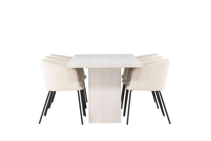 Venture Home Olga Dining Table 200*75 - White Wash +Berit Chair - Black / Beige Velvet _6