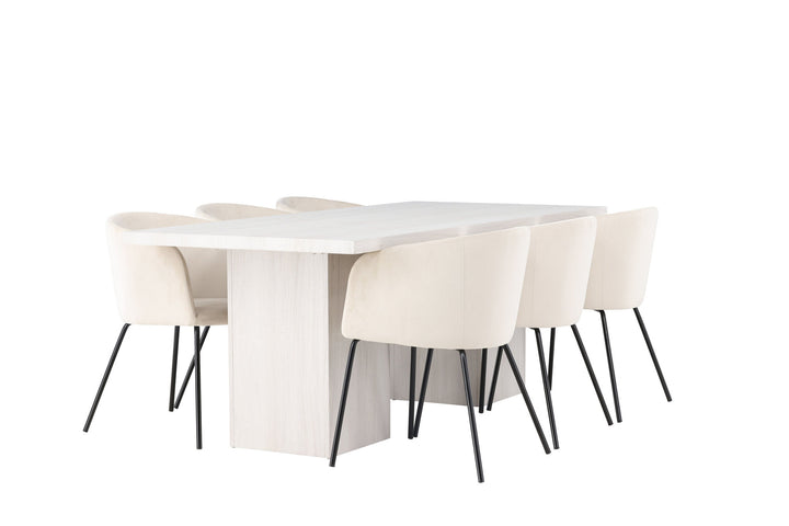 Venture Home Olga Dining Table 200*75 - White Wash +Berit Chair - Black / Beige Velvet _6