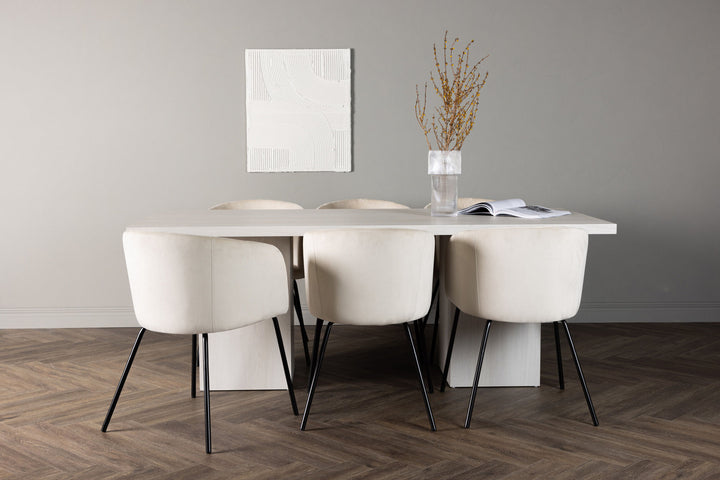 Venture Home Olga Dining Table 200*75 - White Wash +Berit Chair - Black / Beige Velvet _6