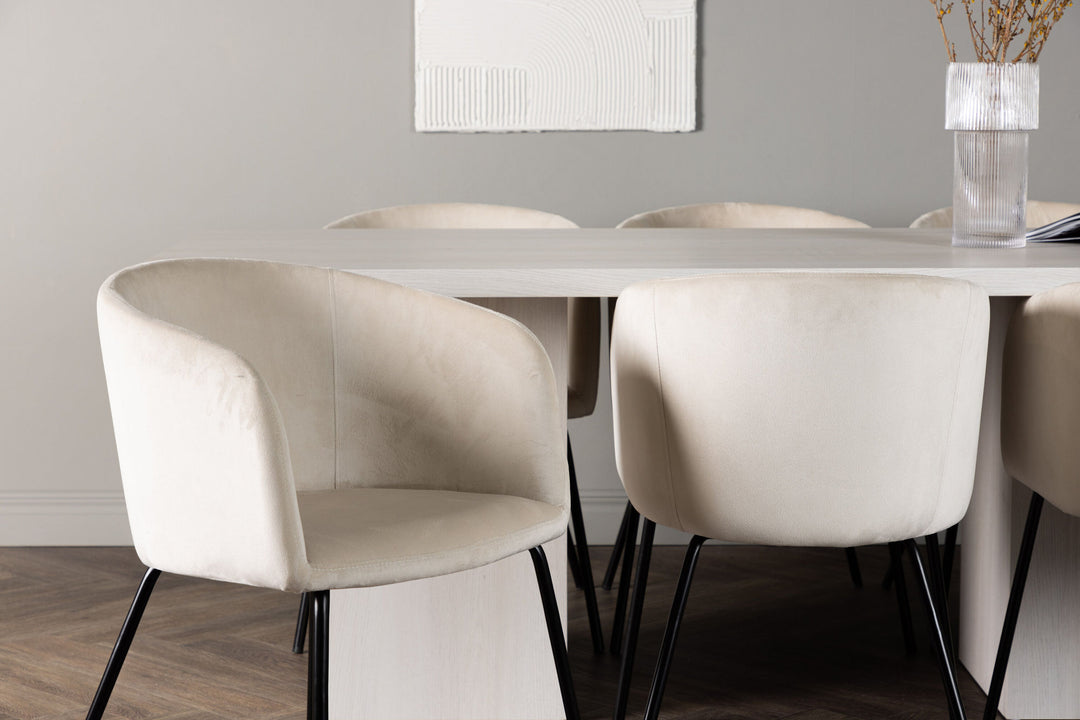 Venture Home Olga Dining Table 200*75 - White Wash +Berit Chair - Black / Beige Velvet _6