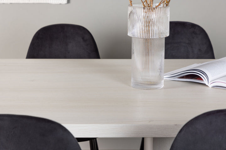 Venture Home Olga Dining Table 200*75 - White Wash +Polar Dining Chair - Black legs / Black Velvet _6