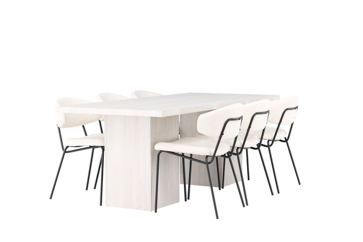 Venture Home Olga Dining Table 200*75 - White Wash +Chico Dining Chair - Black / White Boucle _6