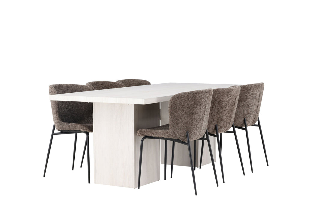 Venture Home Olga Dining Table 200*75 - White Wash +Modesto Dining Chair - Grey / Smoked Black Boucle _6