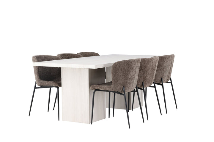 Venture Home Olga Dining Table 200*75 - White Wash +Modesto Dining Chair - Grey / Smoked Black Boucle _6