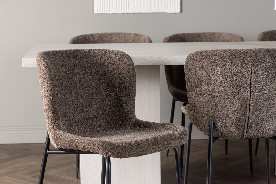 Venture Home Olga Dining Table 200*75 - White Wash +Modesto Dining Chair - Grey / Smoked Black Boucle _6