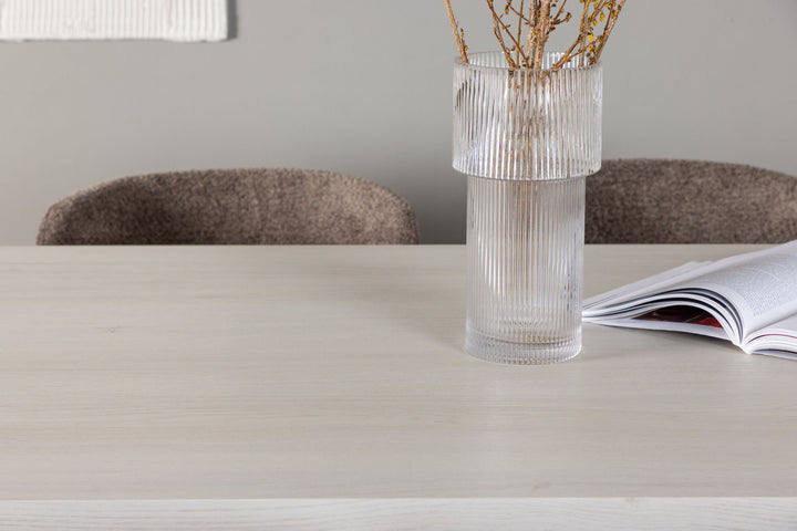 Venture Home Olga Dining Table 200*75 - White Wash +Modesto Dining Chair - Grey / Smoked Black Boucle _6