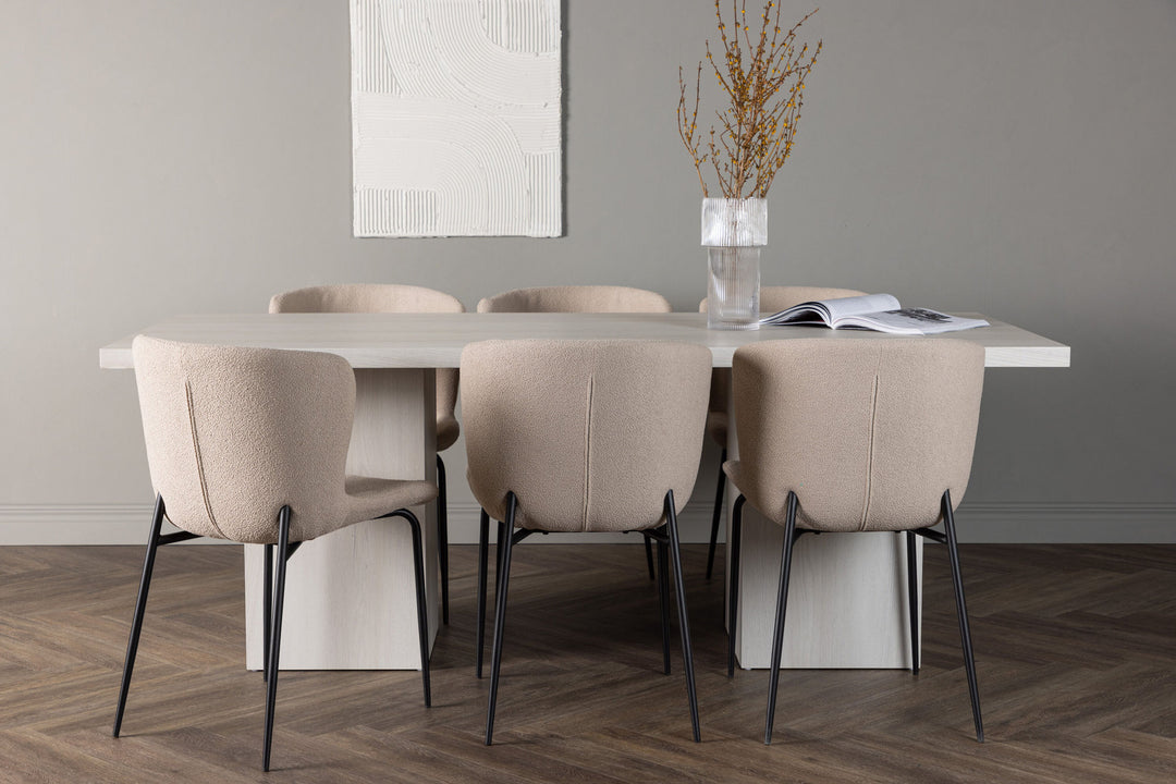 Venture Home Olga Dining Table 200*75 - White Wash +Modesto Dining Chair - Beige / Beige Boucle _6