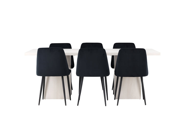 Venture Home Olga Dining Table 200*75 - White Wash +Night Dining Chair - Black / Black Velvet _6