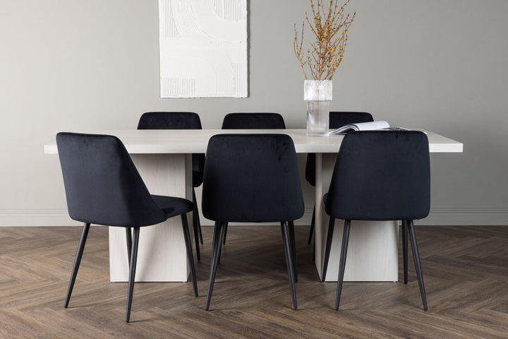 Venture Home Olga Dining Table 200*75 - White Wash +Night Dining Chair - Black / Black Velvet _6