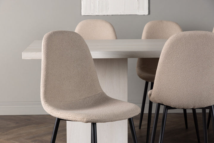 Venture Home Olga Dining Table 200*75 - White Wash +Polar Dining Chair - Black / Beige Boucle _6
