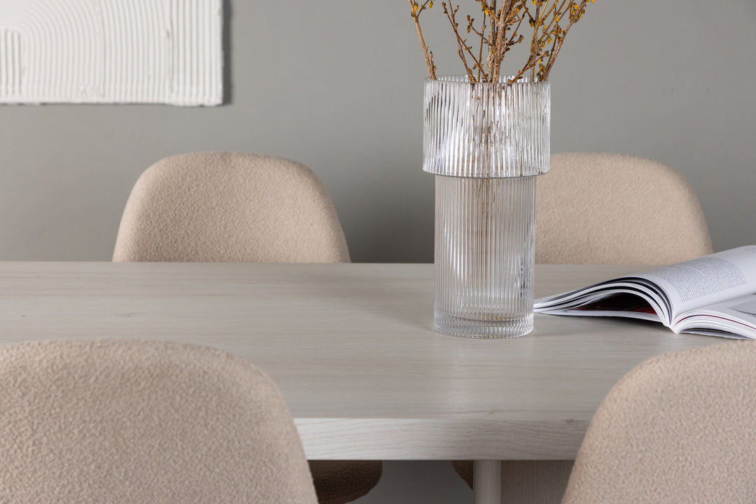 Venture Home Olga Dining Table 200*75 - White Wash +Polar Dining Chair - Black / Beige Boucle _6