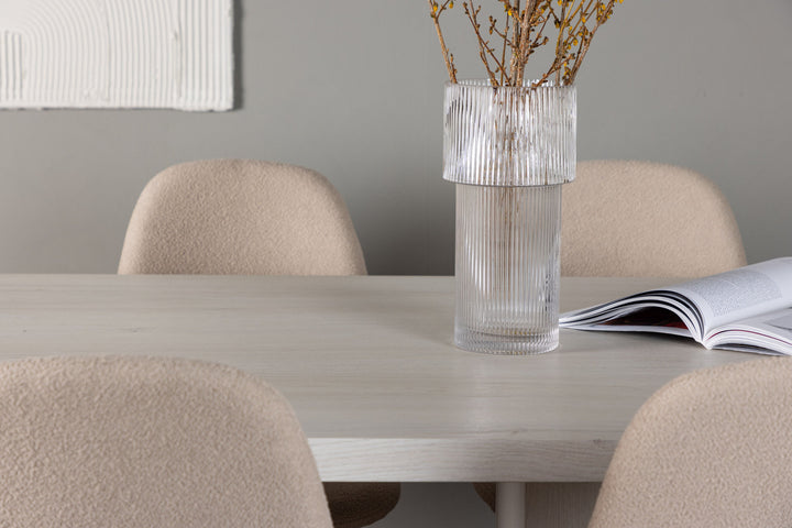 Venture Home Olga Dining Table 200*75 - White Wash +Polar Dining Chair - Black / Beige Boucle _6