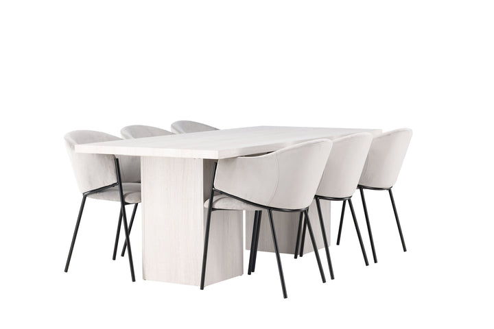 Venture Home Olga Dining Table 200*75 - White Wash +Evelina Dining Chair - Black / Light grey Velvet _6