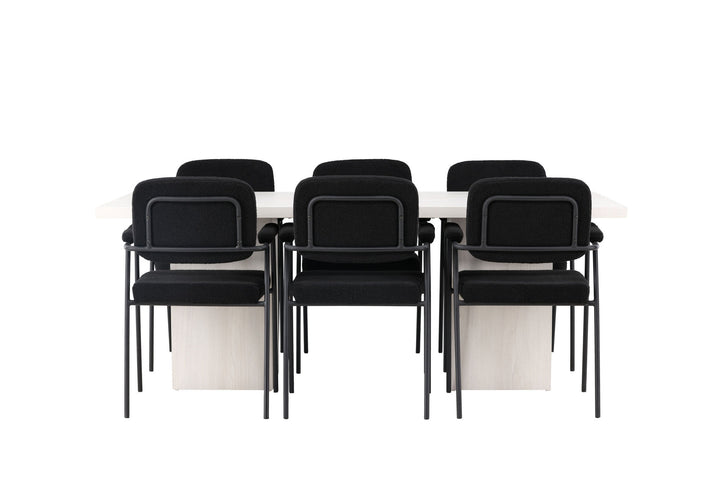 Venture Home Olga Dining Table 200*75 - White Wash +Yesterday Dining Chair - Black / Black Boucle _6