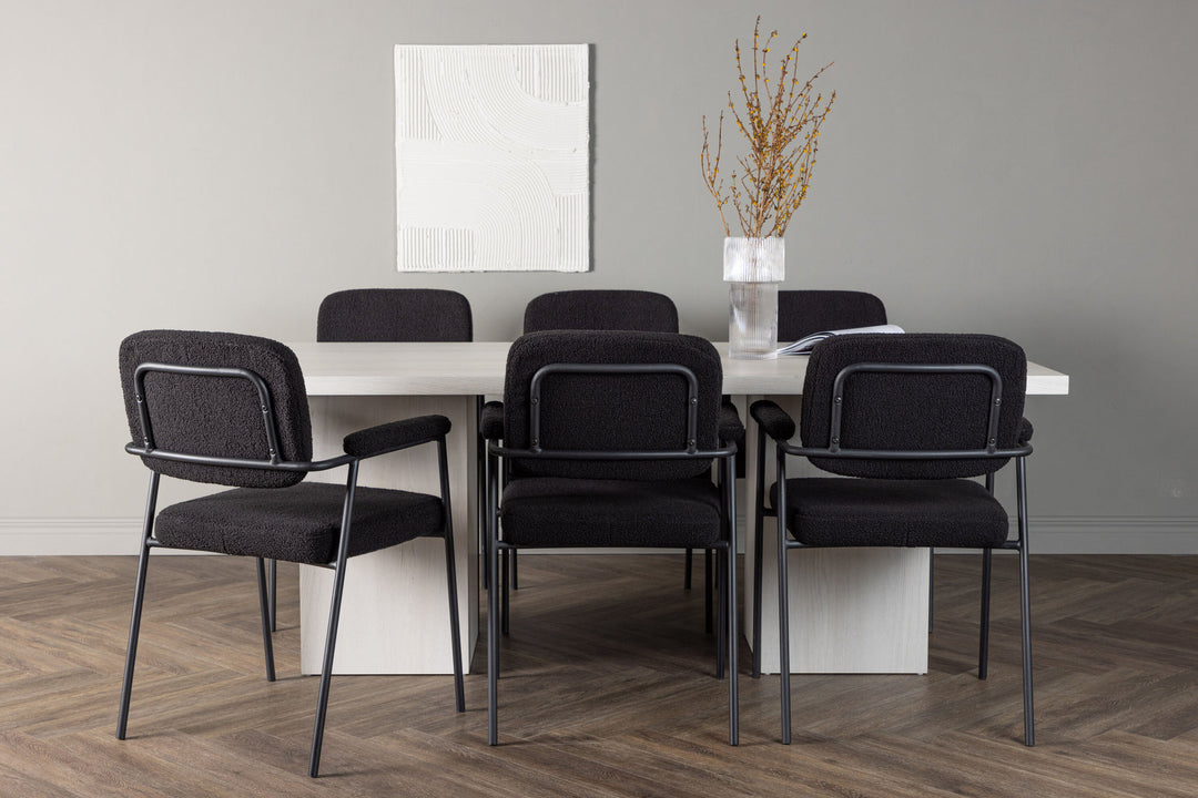 Venture Home Olga Dining Table 200*75 - White Wash +Yesterday Dining Chair - Black / Black Boucle _6