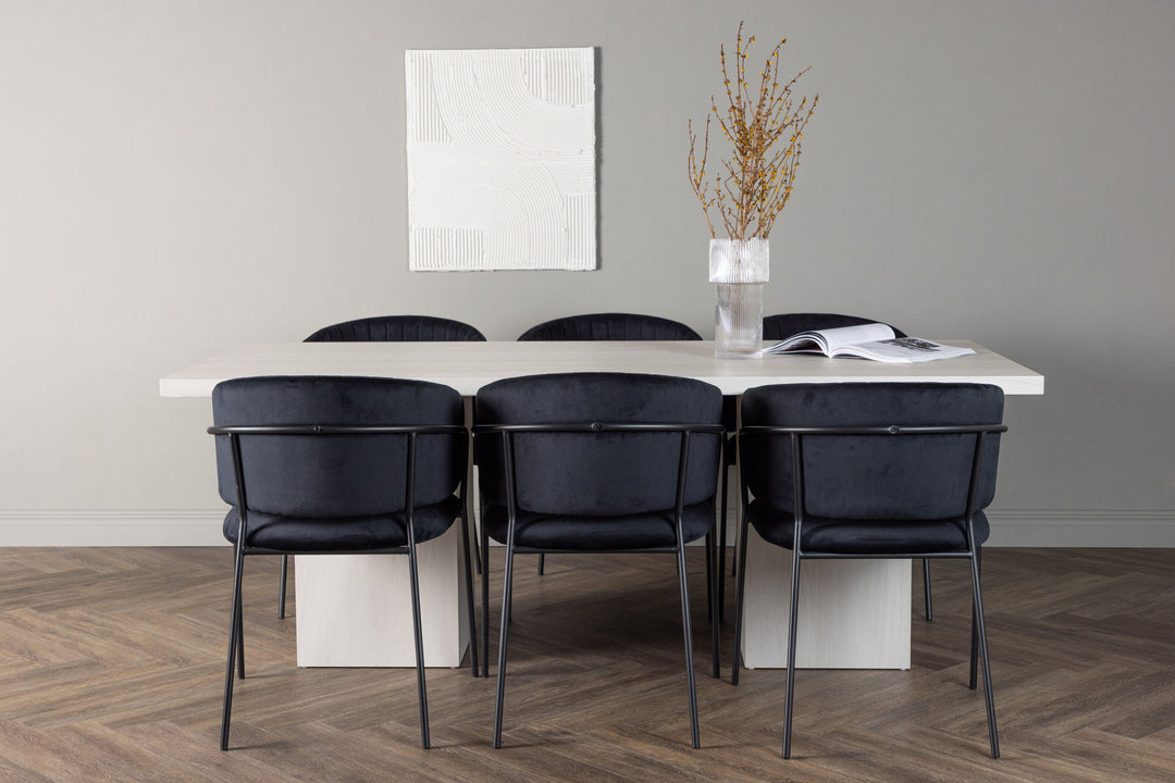 Venture Home Olga Dining Table 200*75 - White Wash +Selma Dining Chair - Black / Black Velvet _6