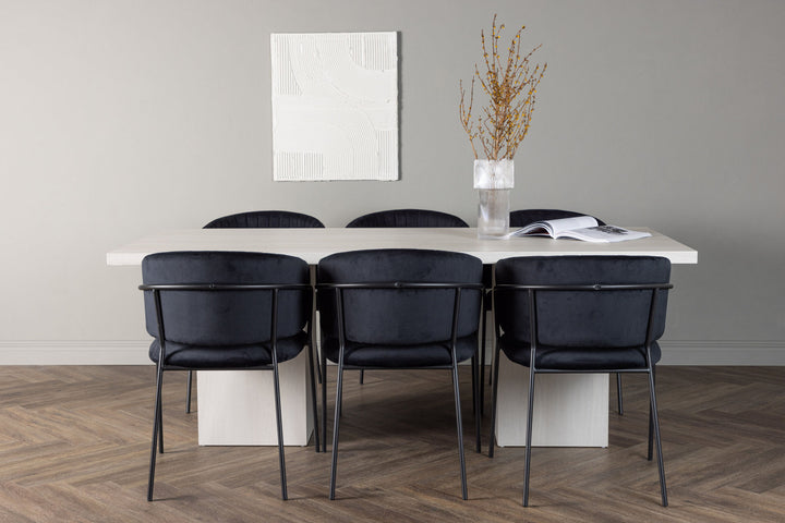 Venture Home Olga Dining Table 200*75 - White Wash +Selma Dining Chair - Black / Black Velvet _6