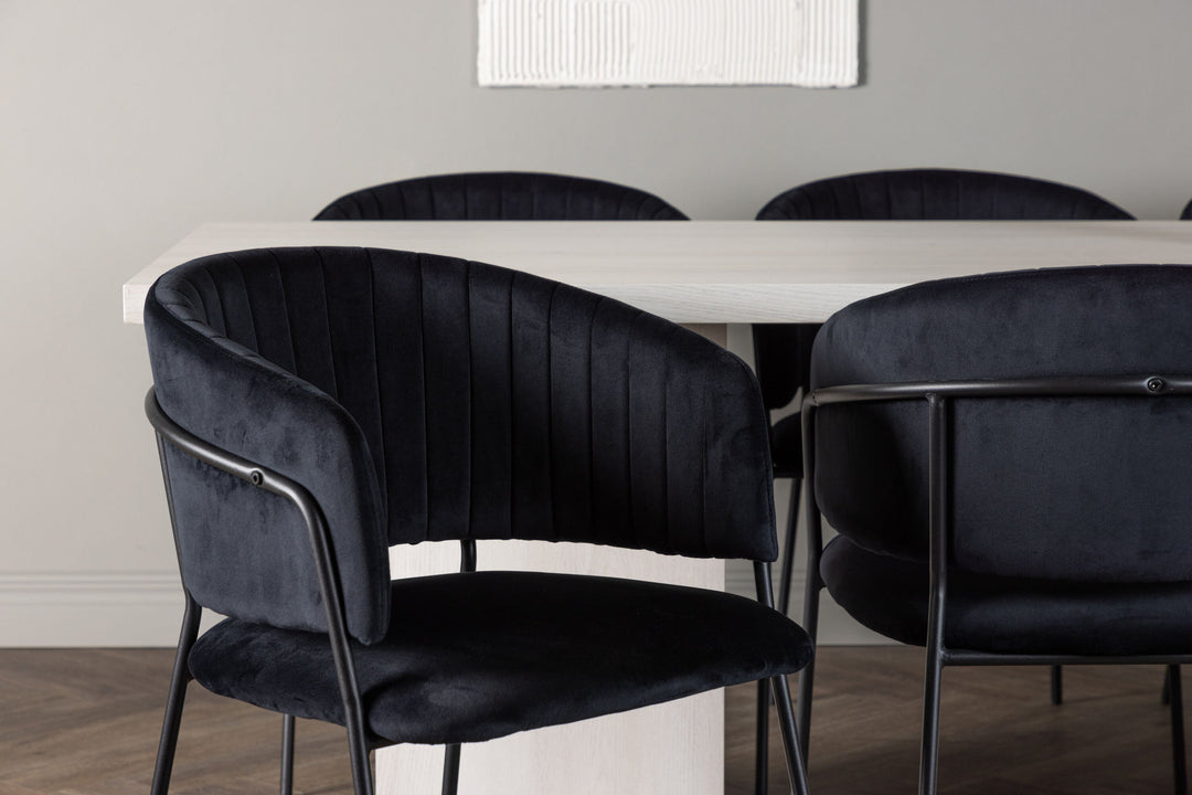 Venture Home Olga Dining Table 200*75 - White Wash +Selma Dining Chair - Black / Black Velvet _6
