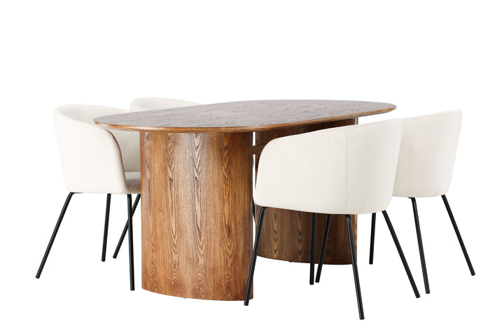 Venture Home Isolde Dining Table 140*75 - Nature / Nature MDF +Berit Chair - Black / Beige Velvet _4
