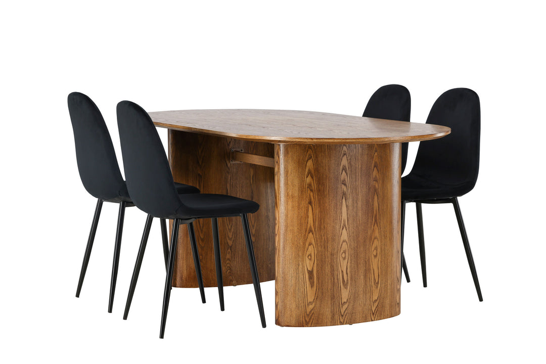 Venture Home Isolde Dining Table 140*75 - Nature / Nature MDF +Polar Dining Chair - Black legs / Black Velvet _4