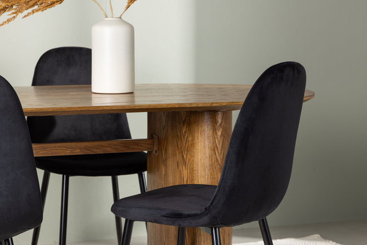 Venture Home Isolde Dining Table 140*75 - Nature / Nature MDF +Polar Dining Chair - Black legs / Black Velvet _4