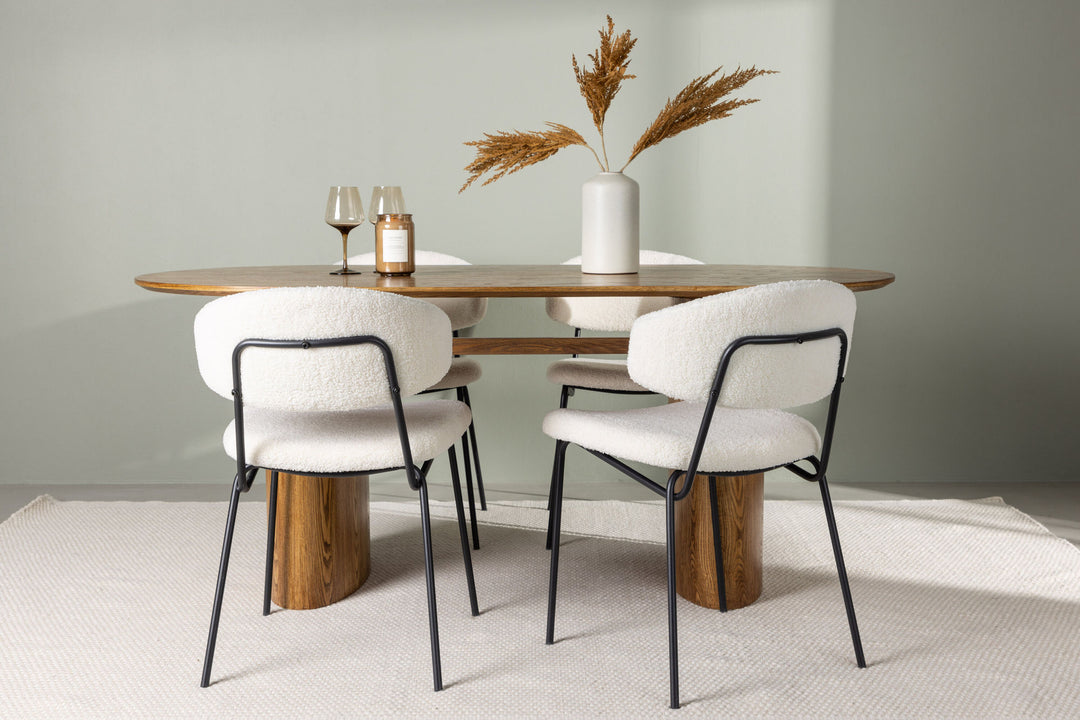 Venture Home Isolde Dining Table 140*75 - Nature / Nature MDF +Chico Dining Chair - Black / White Boucle _4