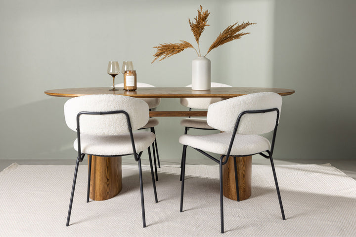 Venture Home Isolde Dining Table 140*75 - Nature / Nature MDF +Chico Dining Chair - Black / White Boucle _4