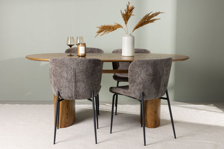 Venture Home Isolde Dining Table 140*75 - Nature / Nature MDF +Modesto Dining Chair - Grey / Smoked Black Boucle _4