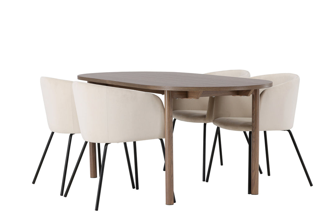 Venture Home Andy Dining Table 180*75 - Natural / Natural MDF +Berit Chair - Black / Beige Velvet _4