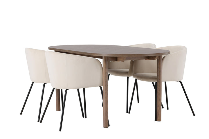 Venture Home Andy Dining Table 180*75 - Natural / Natural MDF +Berit Chair - Black / Beige Velvet _4