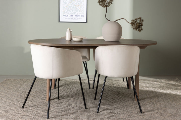 Venture Home Andy Dining Table 180*75 - Natural / Natural MDF +Berit Chair - Black / Beige Velvet _4