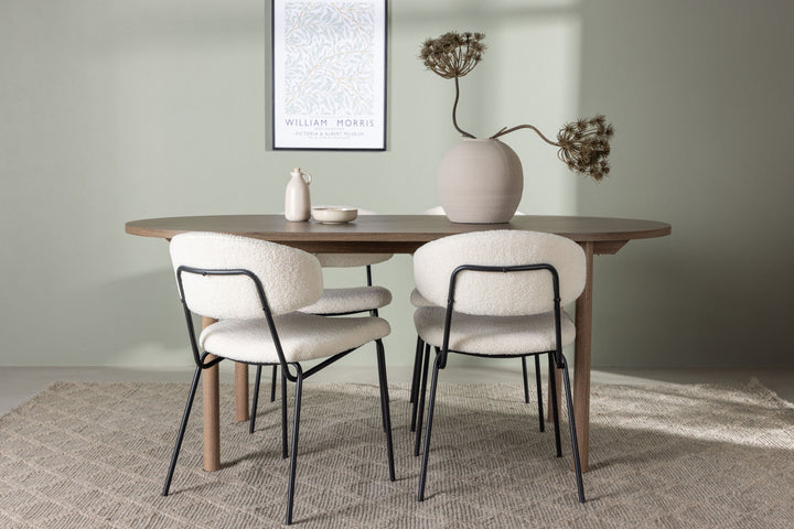 Venture Home Andy Dining Table 180*75 - Natural / Natural MDF +Chico Dining Chair - Black / White Boucle _4