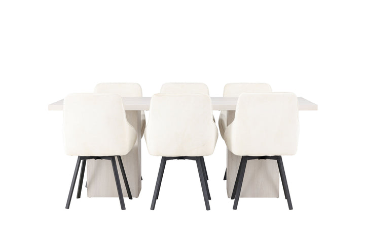Venture Home Olga Dining Table 200*75 - White Wash +Rosie Dining Chair - Black / Beige Fabric _6