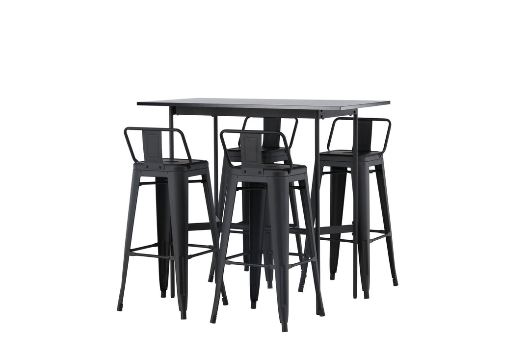 Venture Home Rax Bar Table 120*60 - Black / Black MDF +Tempe Flat Bar Chair - Matte black / Metal _4