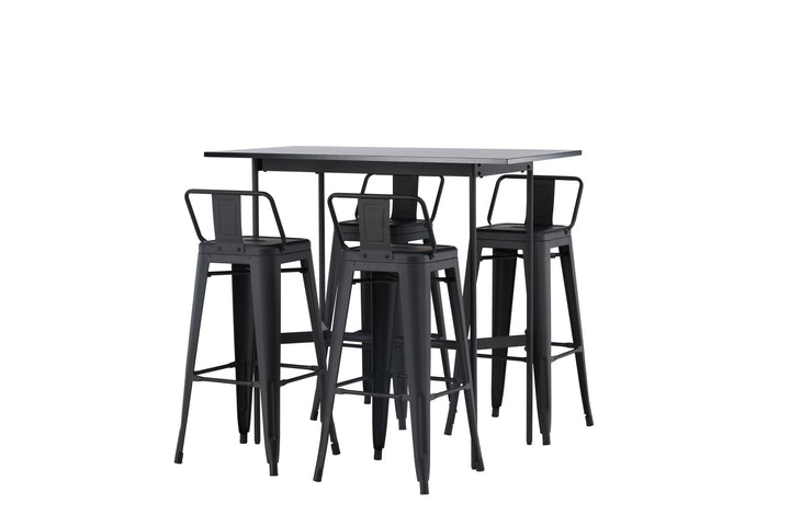 Venture Home Rax Bar Table 120*60 - Black / Black MDF +Tempe Flat Bar Chair - Matte black / Metal _4